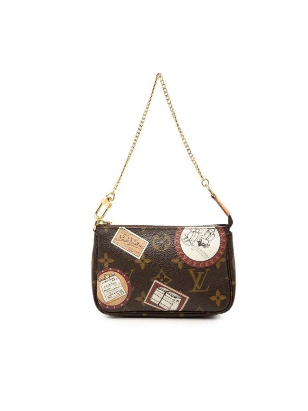 Louis Vuitton Monogram Patch Mini Pochette Soire Label Collection Chain Pouch